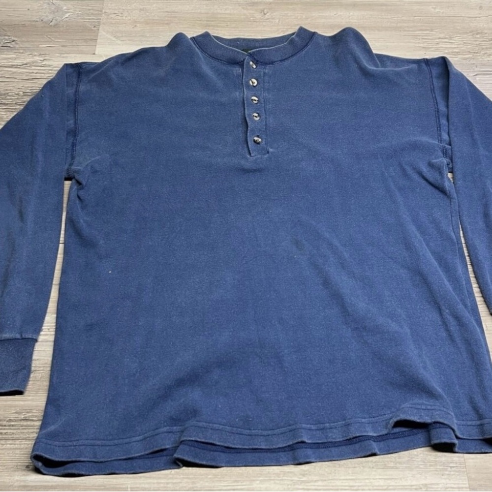 Vintage Henley Long Sleeve Shirt Faded Blue TFO Size L